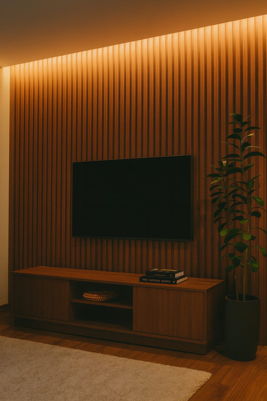 Painel ripado PVC aplicado em quarto